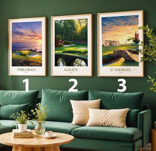 Pebble Beach Augusta St Andrews Golf Course Landscape Wall Art Poster