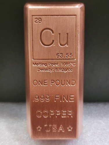 1 Lb One Pound .999 Fine Copper 16 oz Ingot Bars Bullion Bar USA