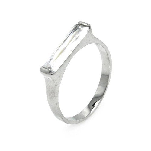 Sterling Silver 925 Rhodium Plated Long Clear CZ Bar Ring