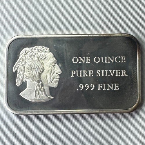 1776-1976 1 Oz .999 Fine Silver US Liberty Bell Indian Chief Art Bar w/ Sleeve