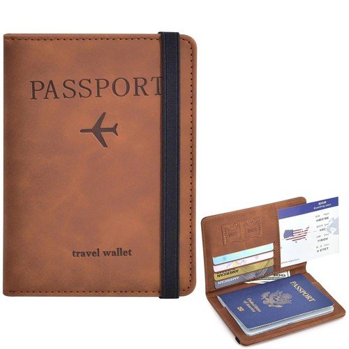 Smart Passport Holder Works with Apple Find My, Leather Travel Wallet with Wrist