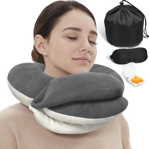 Travel Neck Pillows for Airplanes, Memory Foam 360° Head Support Sleep for Lo…