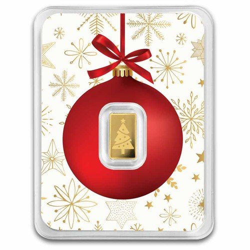 1/2 gram Gold Bar - Christmas Tree (w/Red Ornament Card, In TEP)-Pre-Sale