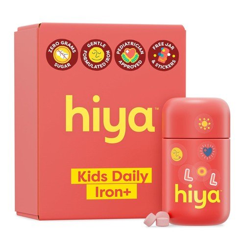 Hiya Kids Iron Supplements Chewable Vitamin C Non-GMO Strawberry 30 Count