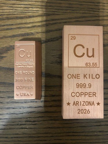 1 KILO ARIZONA COPPER BAR + 1 POUND Copper Bar Trapezoid . 2 BARS TOTAL