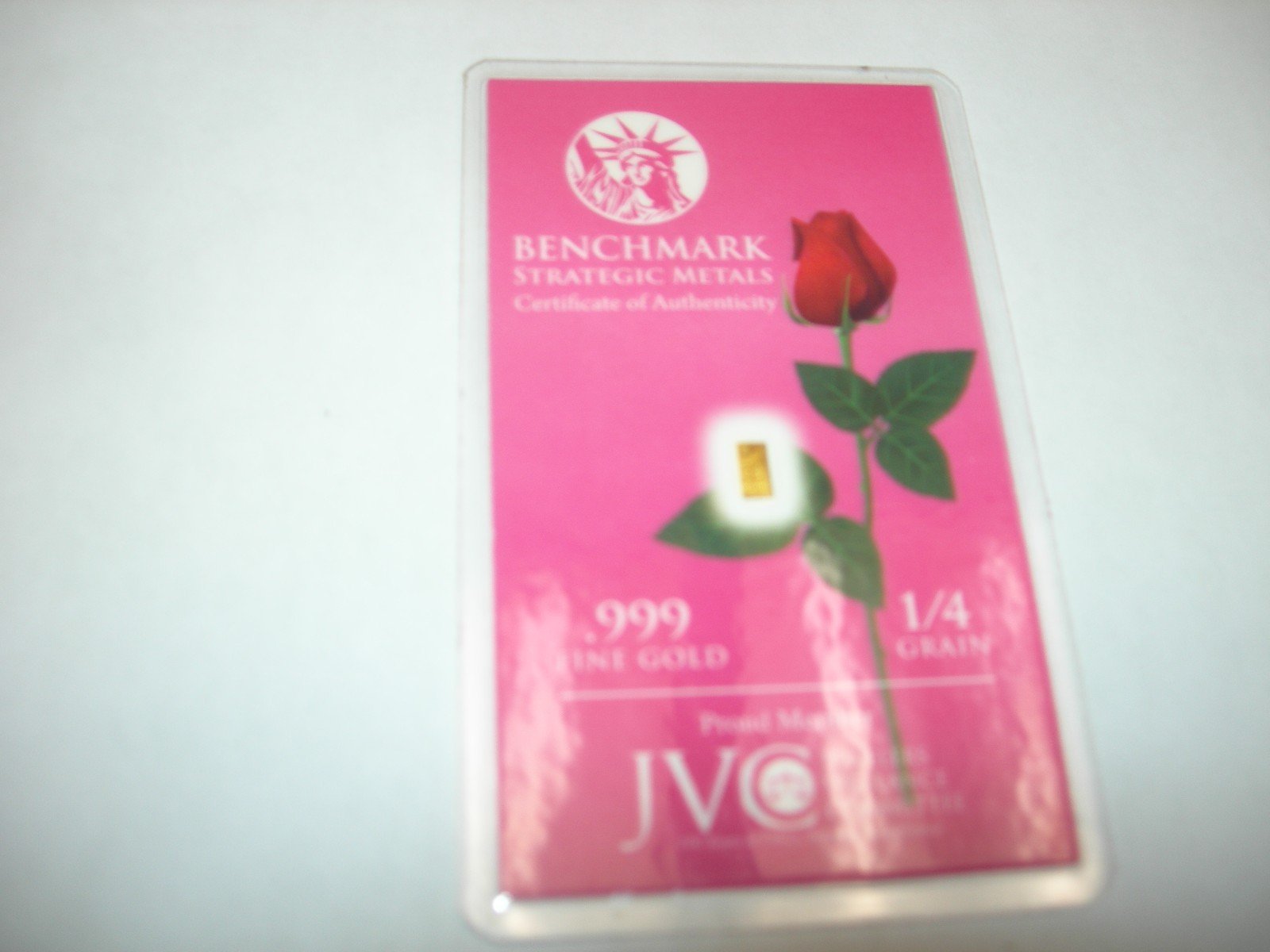 3 Benchmark 99.9999 fine gold 1/4 grain gold bars