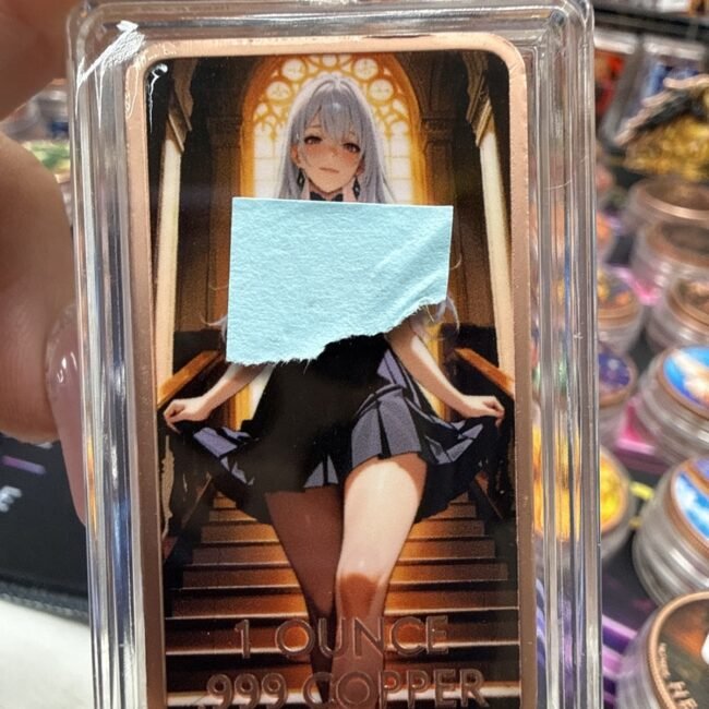 1 oz .999 Copper Bar Colorized Silver Hair Anime Girl Cathedral Art Bar Case