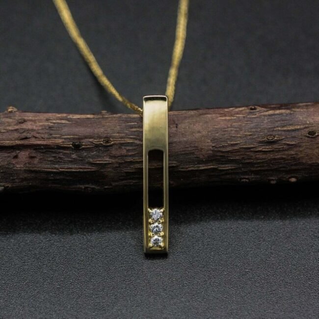 0.15Ct Round Cut D VVS1 Diamond Bar Pendant 14K Yellow Gold Over 18 Free Chain