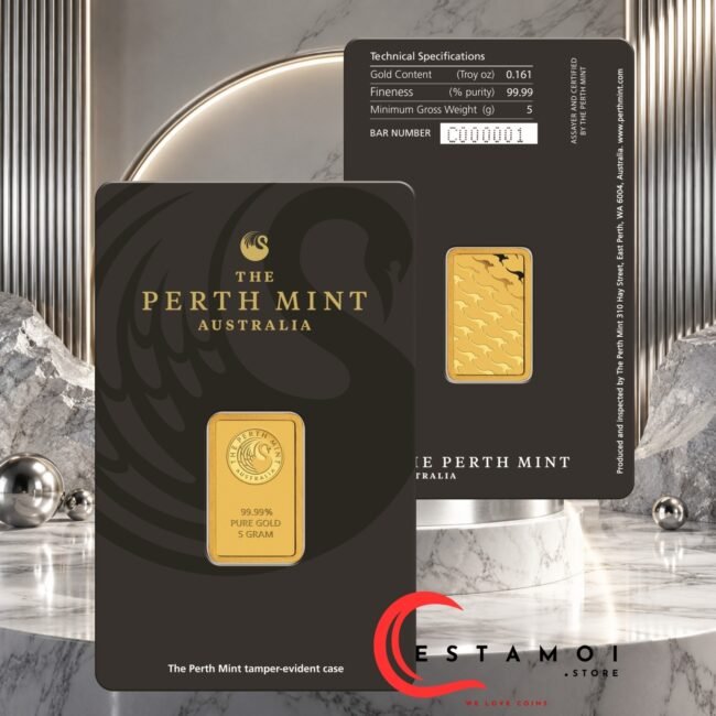 Australia, The Perth Mint, Kangaroo, 5 g Gold Bar, Au999.9, Minted Bar