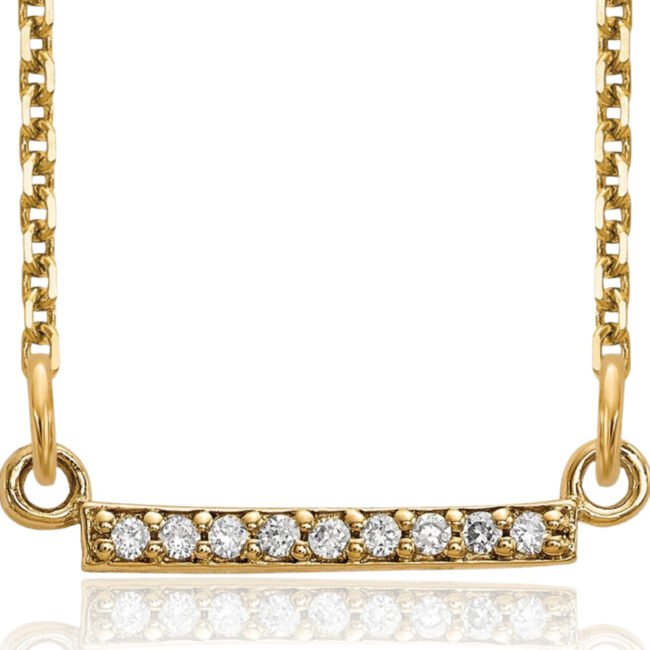 14K Solid Yellow Gold Diamond Accent Small Bar Pendant Necklace 18mm 3/4 inch