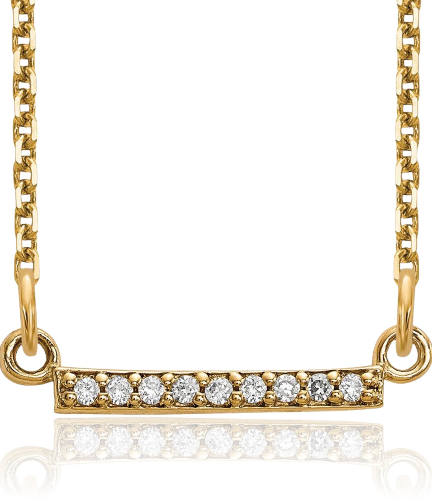 14K Solid Yellow Gold Diamond Accent Small Bar Pendant Necklace 18mm 3/4 inch