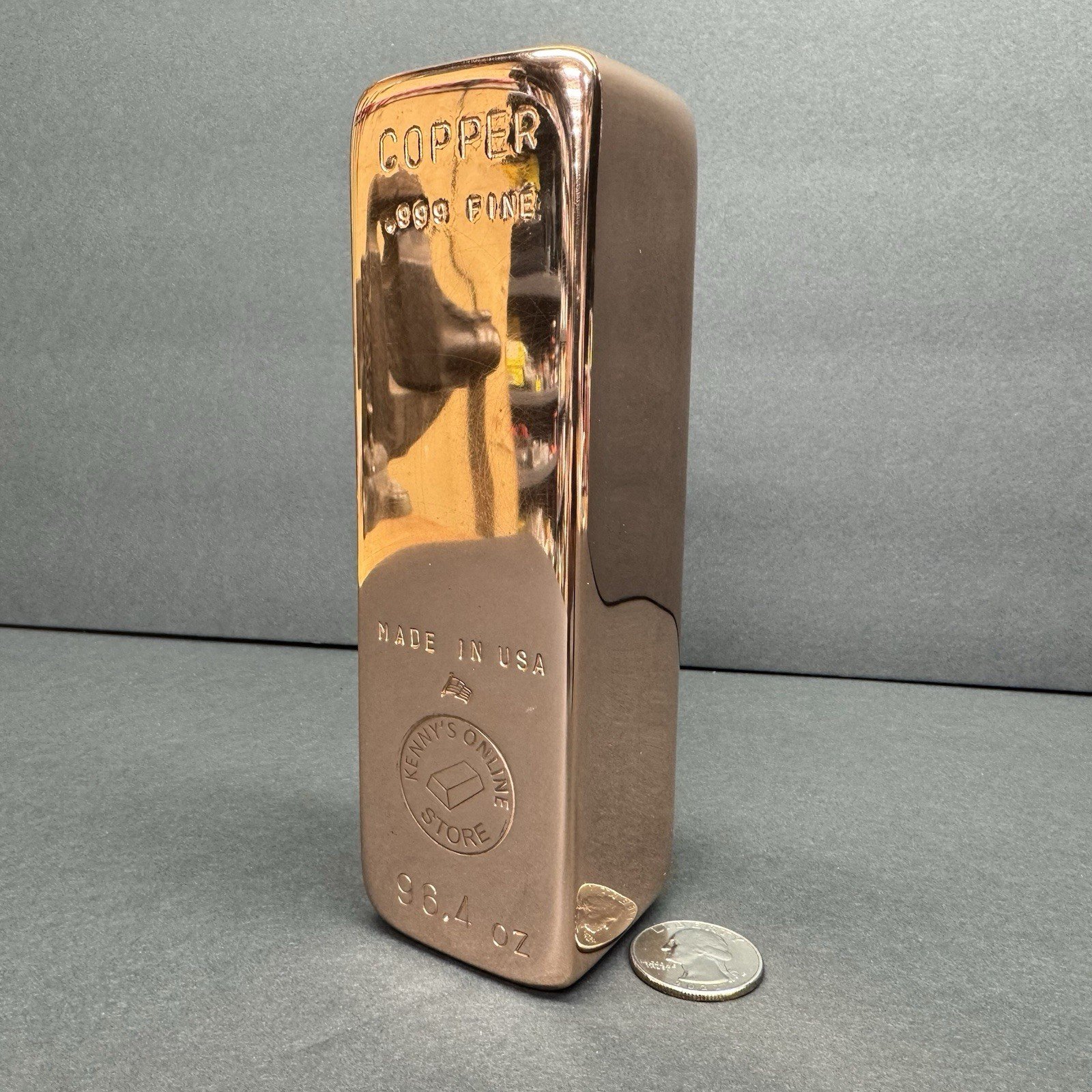 96.4 oz / 6.02 lb .999 Copper Bullion Bar Mirror Finish On Top And Sides, Sealed