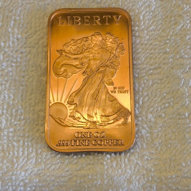 "WALKING LIBERTY" ONE OUNCE .999 FINE COPPER BAR