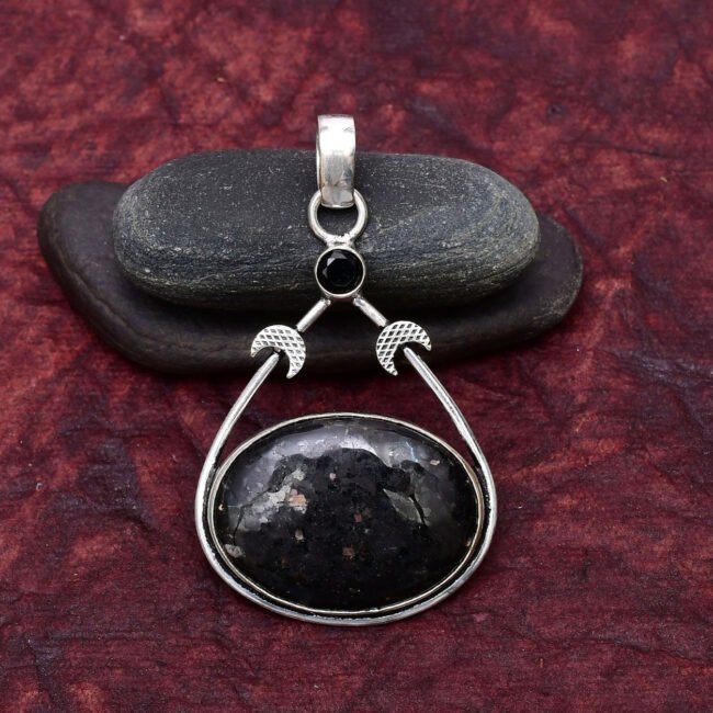 Nuummite Gemstone 925 Sterling Silver Pendant  Approx - 2.32"