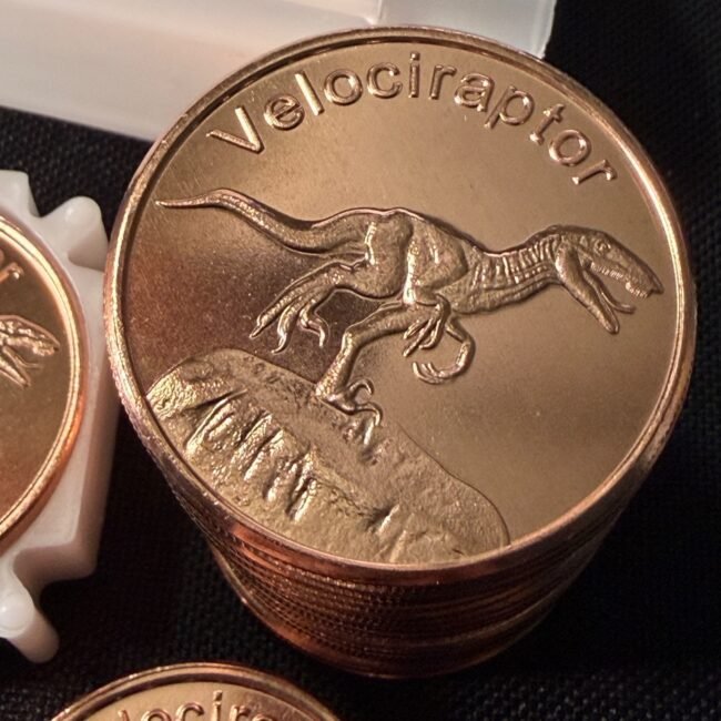 🔥 20x 1 oz .999 Fine Copper Velociraptor Dinosaur Rounds Full Tube 20 oz