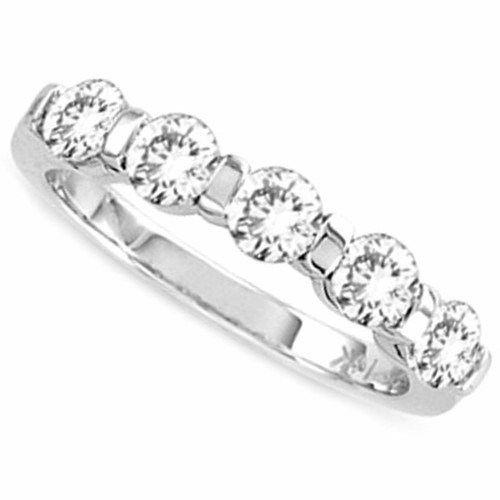 14K White Gold 1/4 Ct Natural Diamond Five Stone Bar Set Anniversary Band