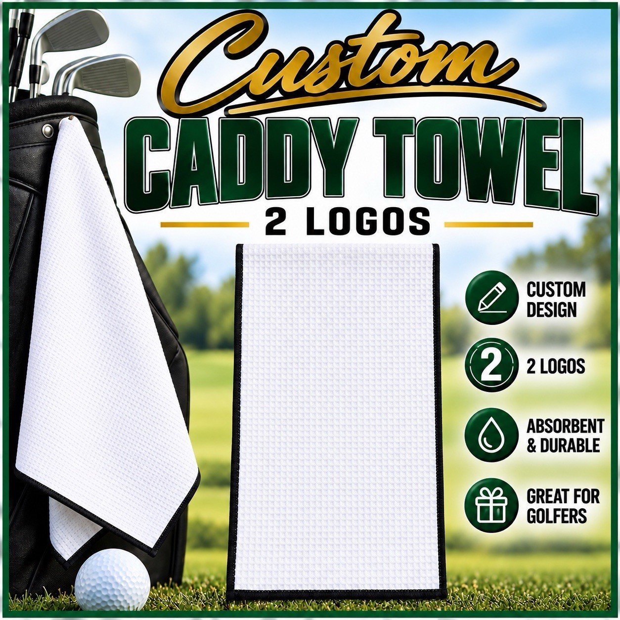 Custom Caddy Towel (2 Logos) / 44in x 24in