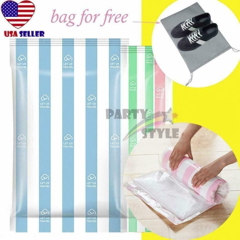 6x Non Vacuum Space Saver Travel Rolling Bags Organizers 3 sizes w/ Shoes Bag