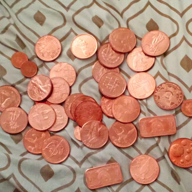 Copper Mixed Lot of Tokens, Rounds, Medallions & Small Bar Pieces Total 31