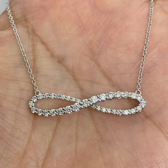 1.00Ct Round Cut Lab-Created Diamond  Infinity Bar Pendant 14k White Gold Plated