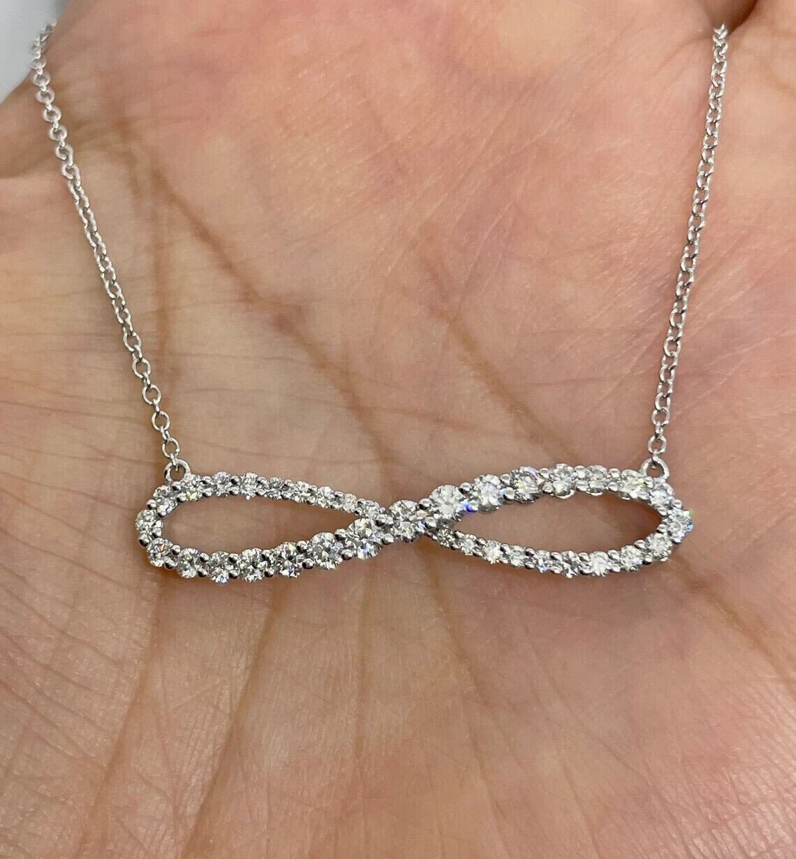1.00Ct Round Cut Lab-Created Diamond Infinity Bar Pendant 14k White Gold Plated