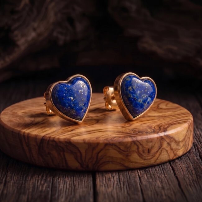 Blue Lapis Lazuli Gemstone Minimalist Stud Earrings For Women Gold Plated Studs