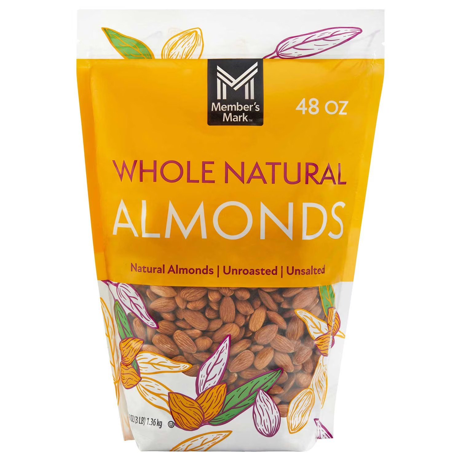 3 lbs Member's Mark Natural Whole Almonds (48 oz) - NEW FRESH!