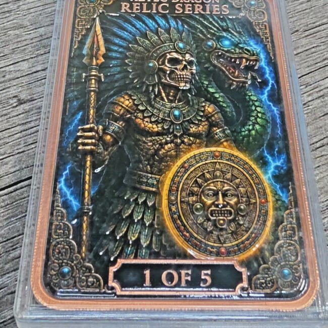 High Relief Aztec Dragon Mayan ~ Relic Series release 1 of 5 ~ 5 oz Copper Bar