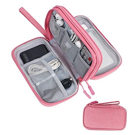 Electronic Organizer Travel Case – Waterproof Travel Cord Pouches Medium Pink