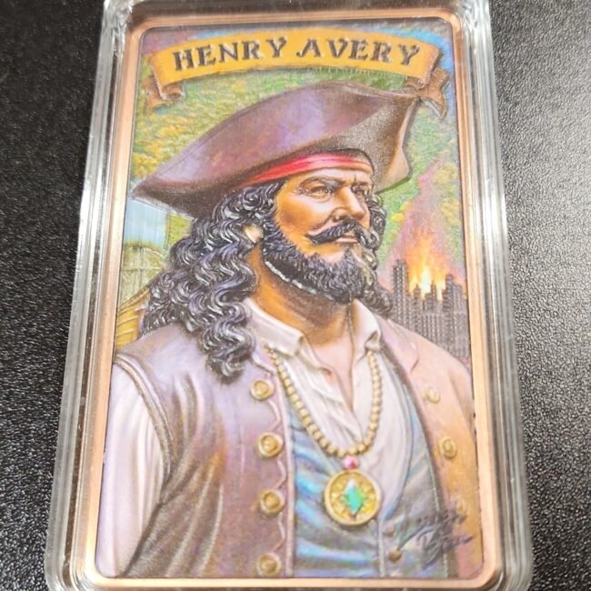 Henry Avery 10 AVDP oz .999 Fine Copper Bullion Bar Treasure Chest Design