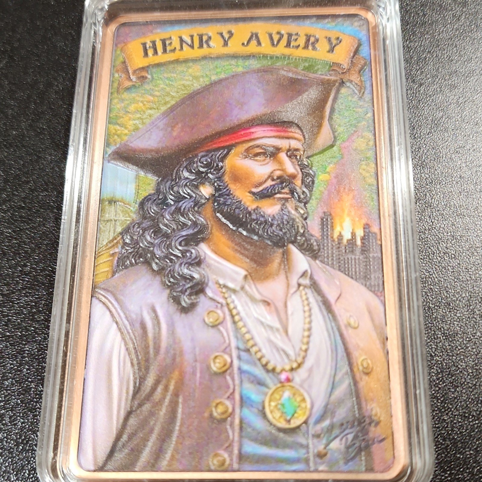 Henry Avery 10 AVDP oz .999 Fine Copper Bullion Bar Treasure Chest Design
