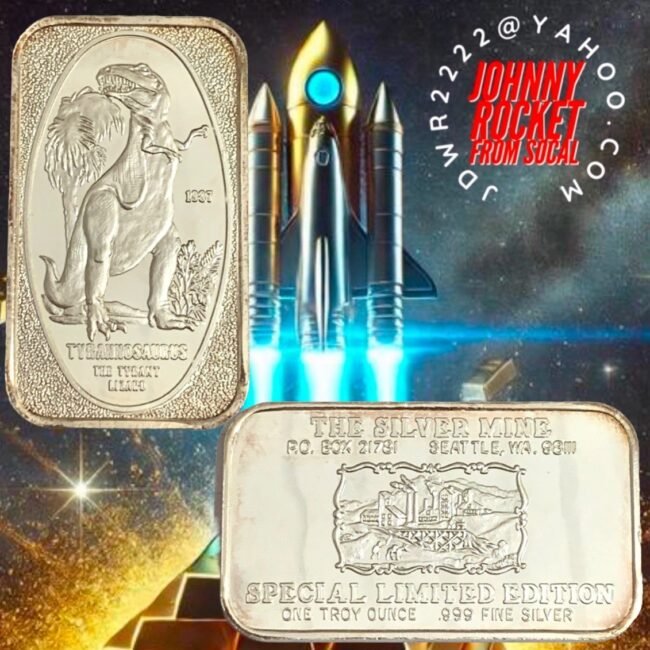 Tyrannosaurus TREX Dinosaur 1987 1 Oz 999 Silver Bar Silver Mine SM-30