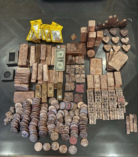 Priced per ounce. Handmade Copper Bars, Coins, Cross, and Hearts. Many available