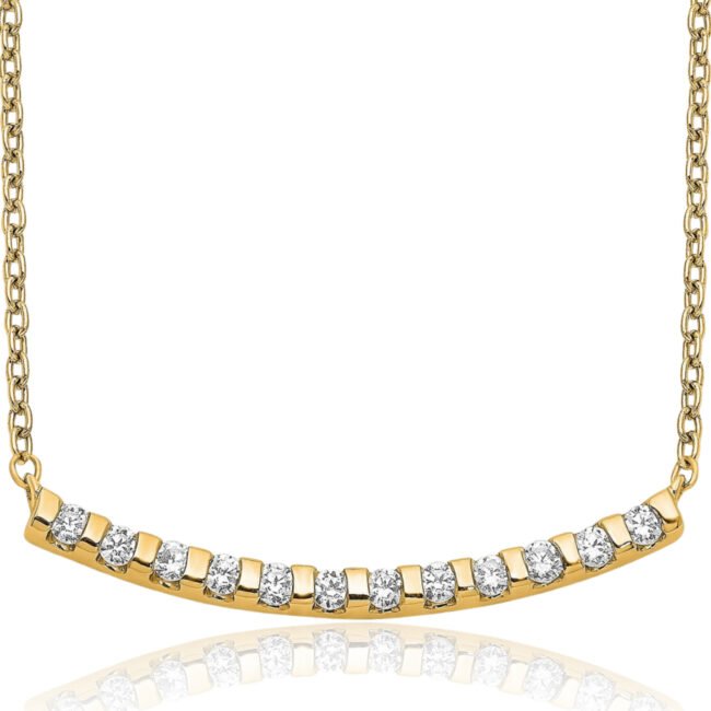 Lab Created 14K Solid Yellow Gold 0.24 ct Diamond Small Bar Pendant Necklace