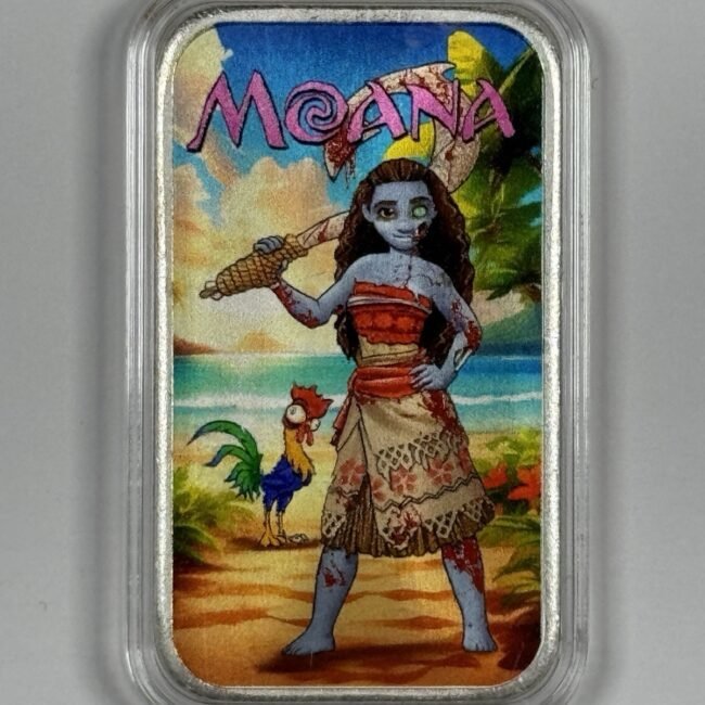 ST LOUIS MINT ZOMBIE TALES 1 OZ SILVER BAR COLORIZED MOANA