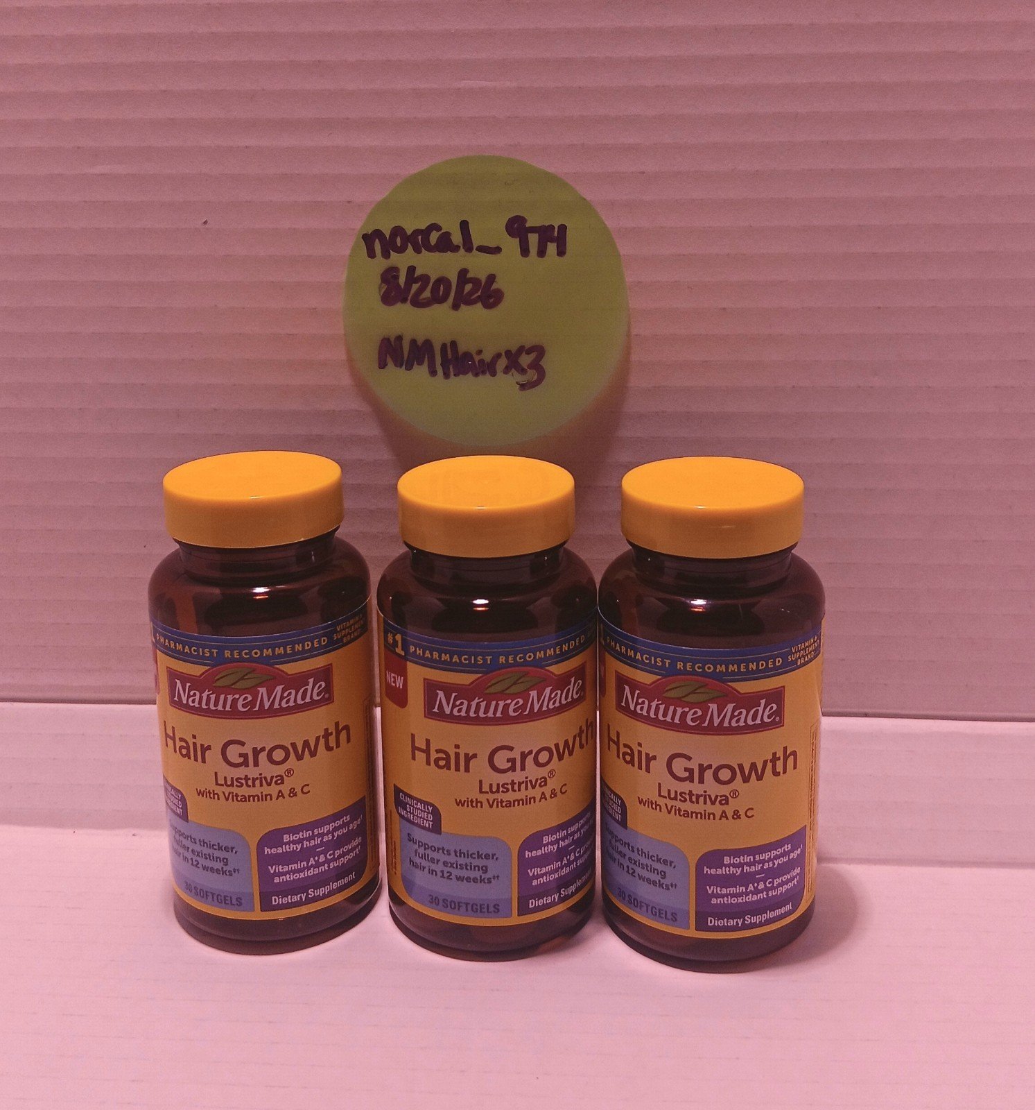 LOT OF 3: Nature Made Hair Growth Lustriva Softgels, 30ct (90ct TOTAL)