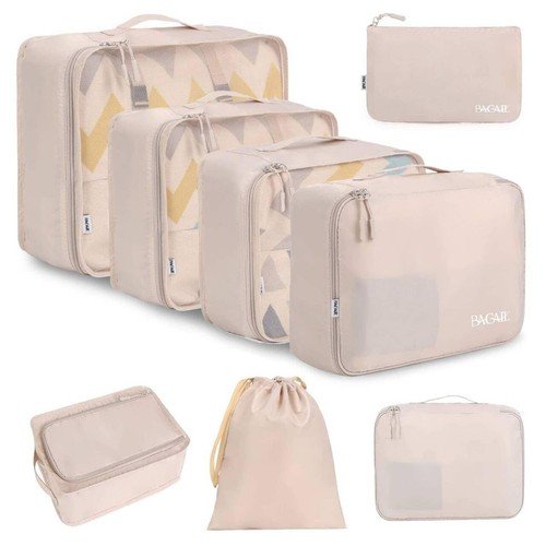 Packing Cubes Luggage Organizers for Travel Accessories 8 Set Cream