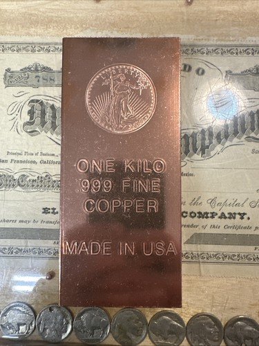 1 Kilo .999 Fine Copper Liberty Made In USA 2.2 Pounds -