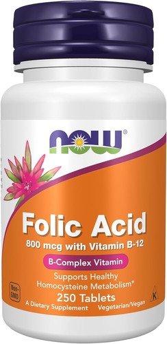 NOW FOODS Folic Acid 800 mcg with Vitamin B-12 250 Tablets