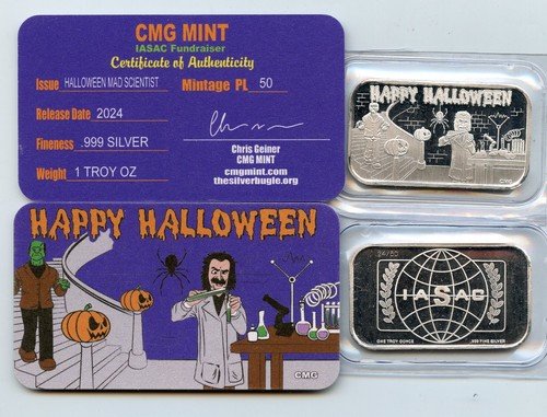 CMG IASAC Club Collab Halloween Mad Scientist  1-OZ .999 Fine Silver bar