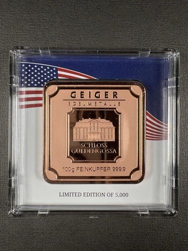 Geiger Edelmetalle 100g Copper .9999 Fine in Assay Limited Edition 5000 Mintage