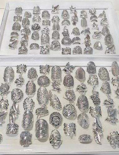100pcs/lot Wholesale Vintage Carved Flower Alloy Jewelry wedding Rings For Women