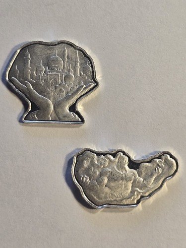 2- 5gram Aladdin .999 Silver Bars Aladdin Palace + Genie Pan Silver Company