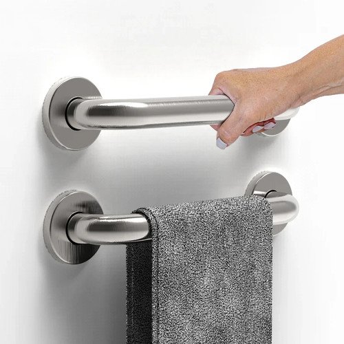 Stainless Steel Bathroom Grab Bar  ADA Compliant 500 lb Load 12 inch Brushed 2PK