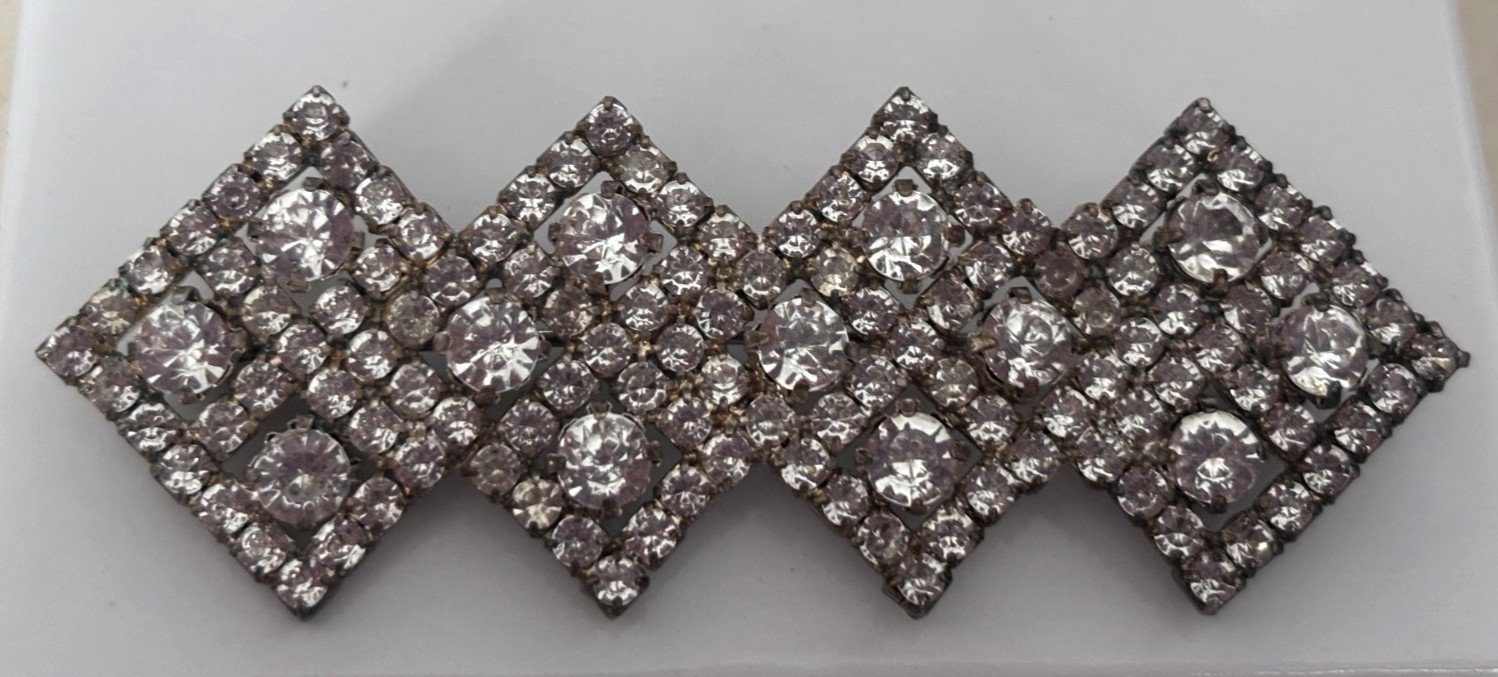 Vintage Art Deco Clear Rhinestone Bar Brooch Pendant Geometric Silver Tone 1930s