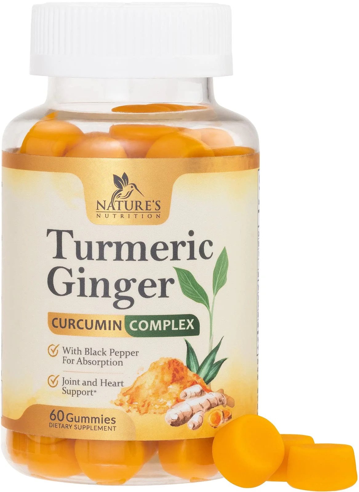 Turmeric Gummies with Black Pepper & Ginger for Best Absorption, 95% Curcuminoid
