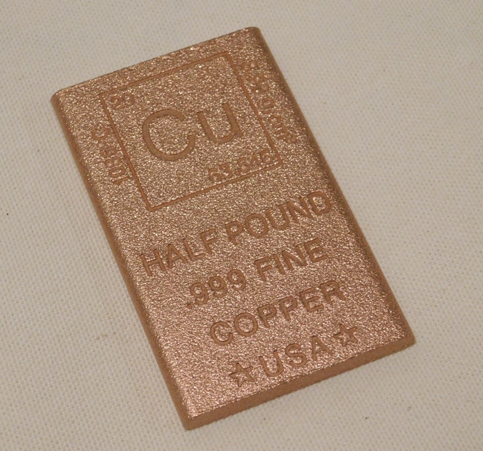 Half Pound Copper Bar .999 Fine Element CU