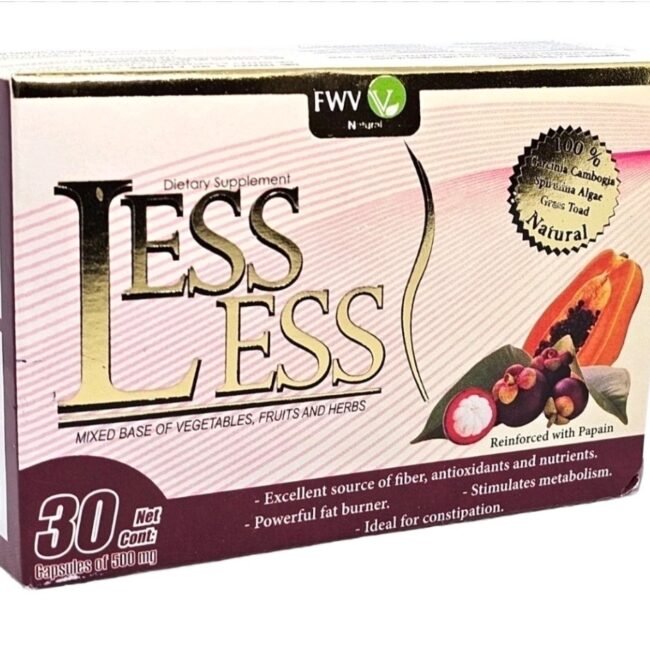 LESS LESS Natural Capsules 500mg With Papain 30 Count