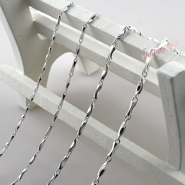 925 Sterling Silver Ingot Chain Rhodium finish Solid Premium Necklace 18"