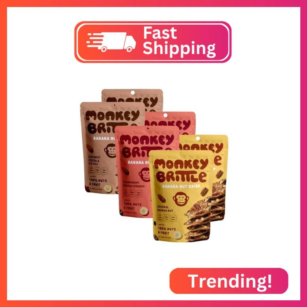 Monkey Brittle Healthy Snacks, Crispy Plant-Based Treats for Kids & Adults, Vega